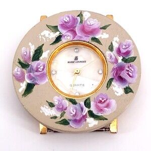 Marie Lourdes Hand Painted Enamel Rose Watch Face No Band Working Quartz (X9)